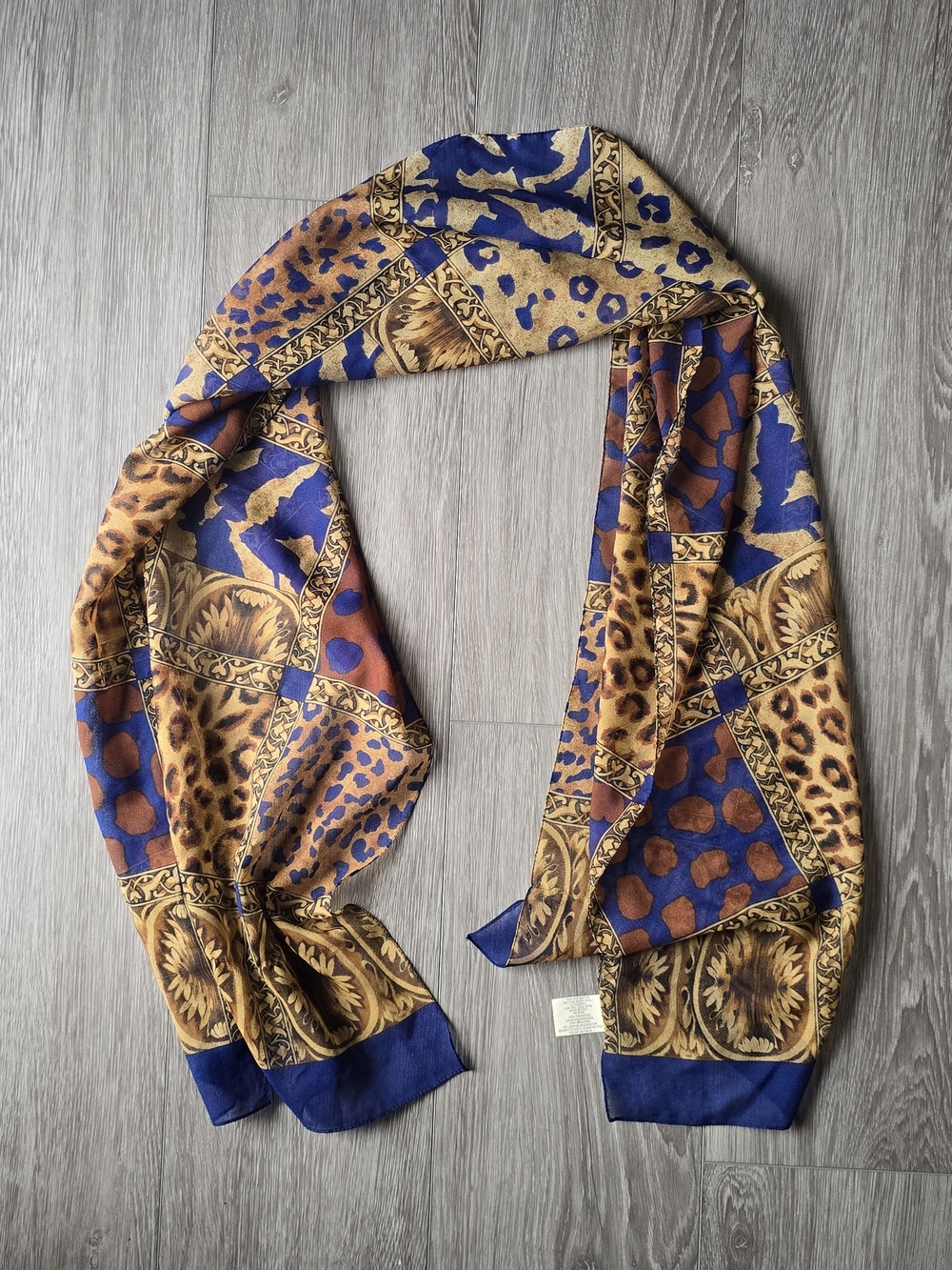 Accessory Street Leopard Baroque Patchwork Oblong Scarf Blue Gold Italy